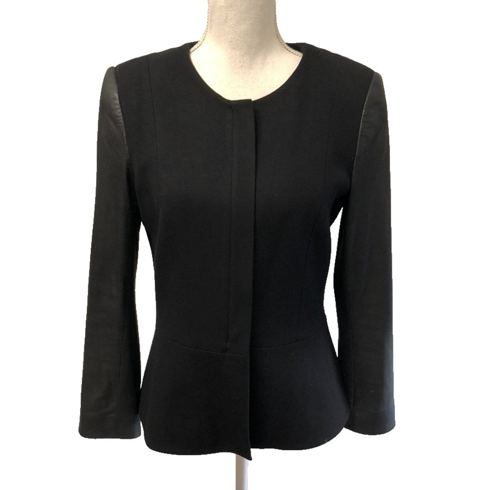 Theory Rory Tailor Wool Leather Jacket Womens 8 Black Modern Professional
